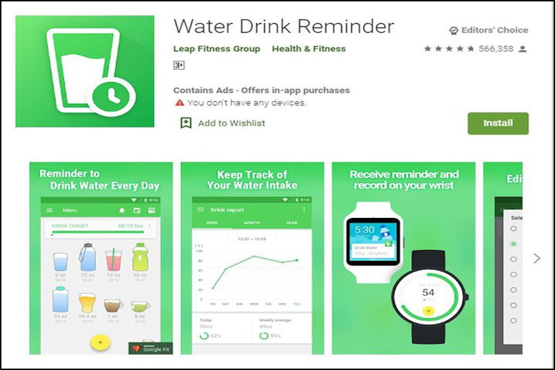 Ứng dụng Water Drink Reminder hoàn toàn miễn phí